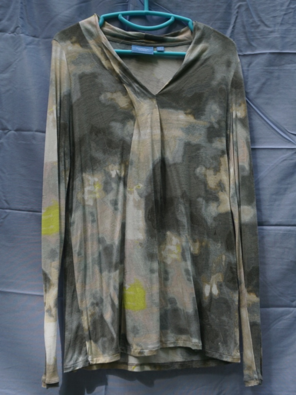 SimplyVera Abstract Watercolor Camo Print Lightweight Long Sleeve